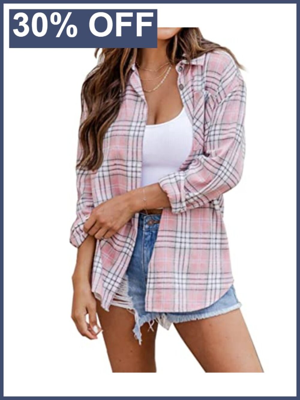 Plaid Flannel Button-Down Shirt 100% Cotton Long Sleeve
